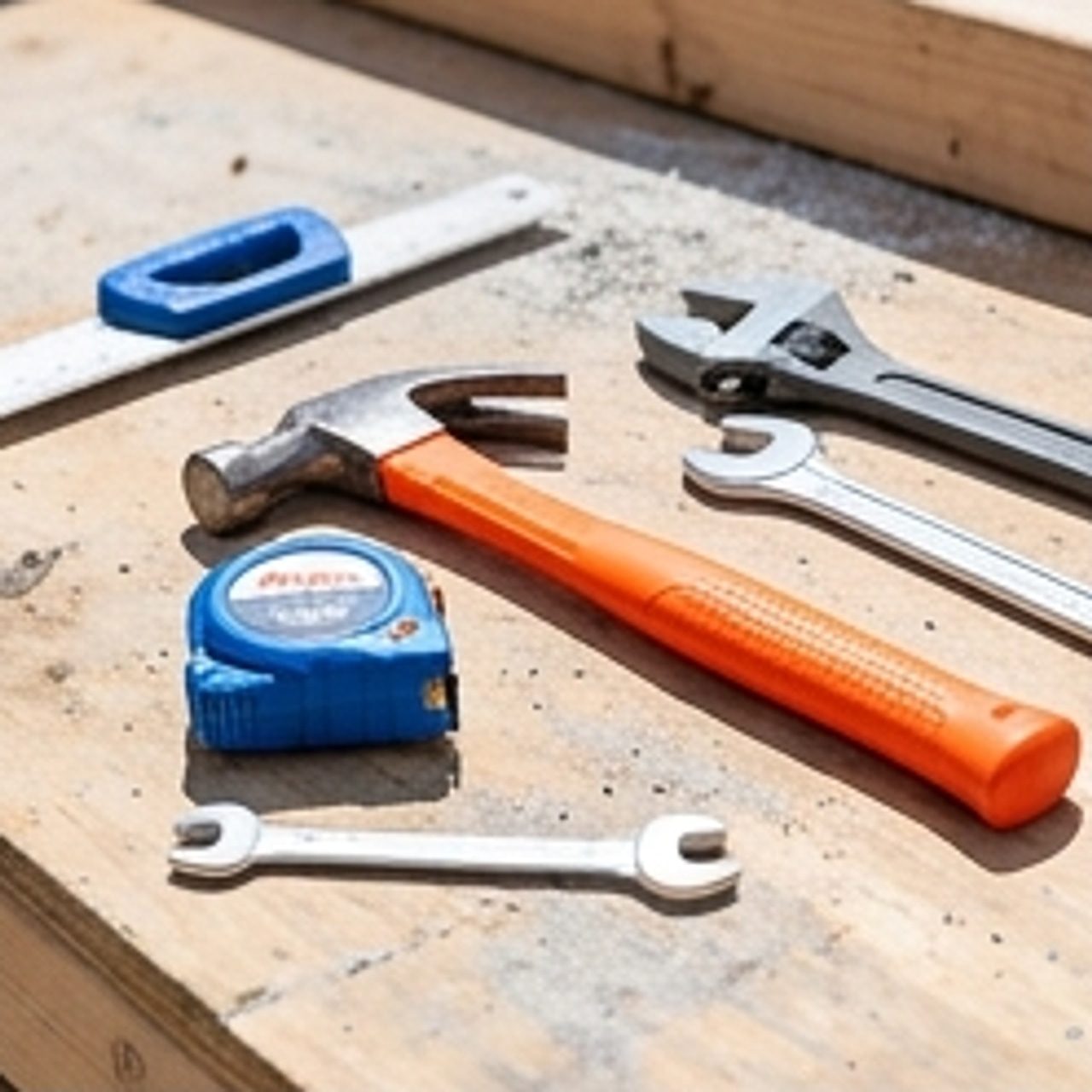 closeup of construction tools on site